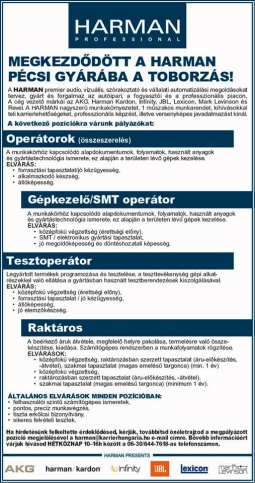Dolgozkat gyjt a HARMAN Pcsre!