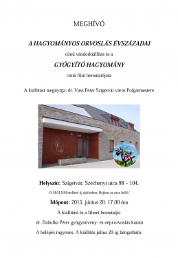 Hagyomnyos orvosls vszzadai vndorkillts megnyitja